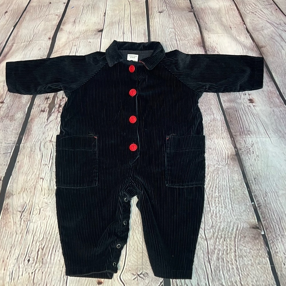 GARNET HILL CORDUROY JUMPSUIT BUTTON FRONT BLUE RED BUTTONS SIZE 12 months